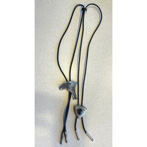 Black‎ Silver Bolo Ties Vintage Eagle EJC 95 Triangle Black Agate White Stripe